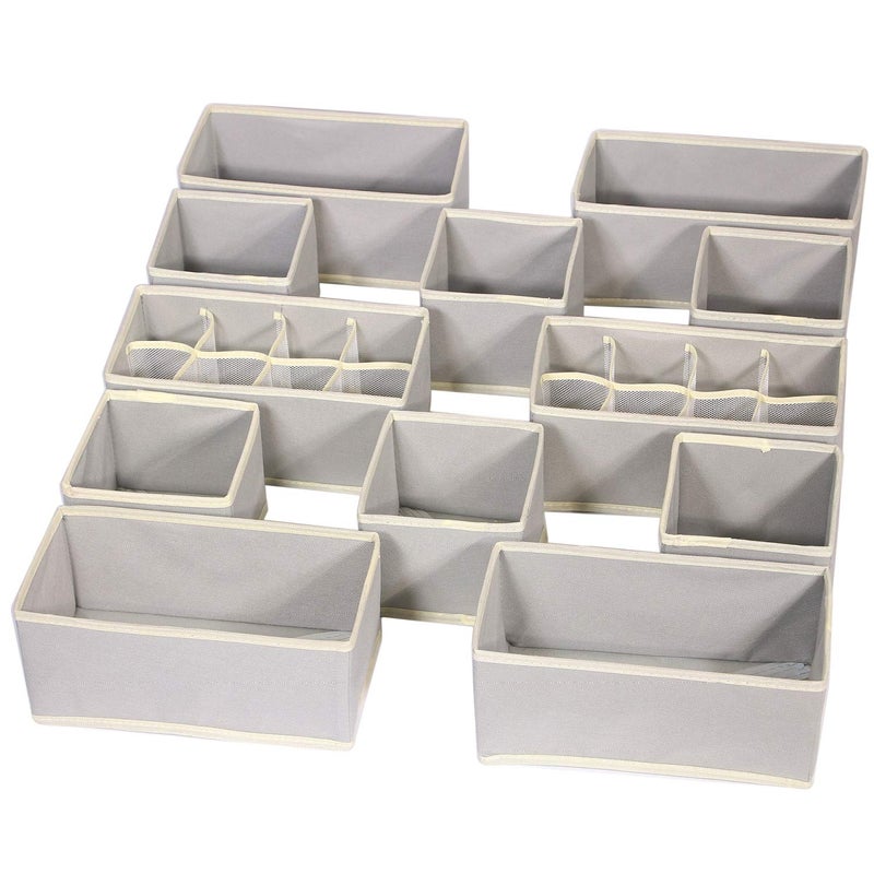 TENABORT Set of 12 Foldable Drawer Organizer Dividers Cloth Storage Box Closet Dresser Organizer Cube Fabric Containers Basket Bins for Underwear Bras Socks Panties Lingeries Nursery Baby Clothes Grey NN246 - Image 1